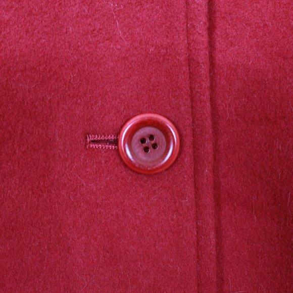 LL Bean Red Wool Blend Lined Button Down Collared Long Coat Jacket - Picture 4 of 9
